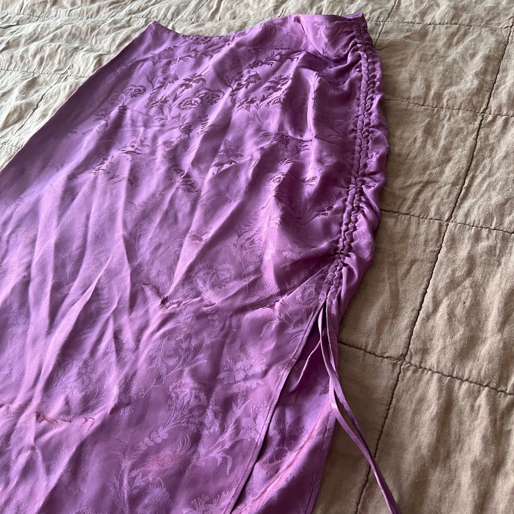 PAIGE Pink Silk Ruched midi skirt XSmall Damask Floral Women's Dusty Plum 90s - Picture 5 of 13